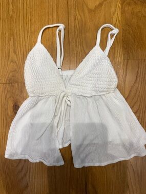 Garage White Cropped Tie-Front Tank Top